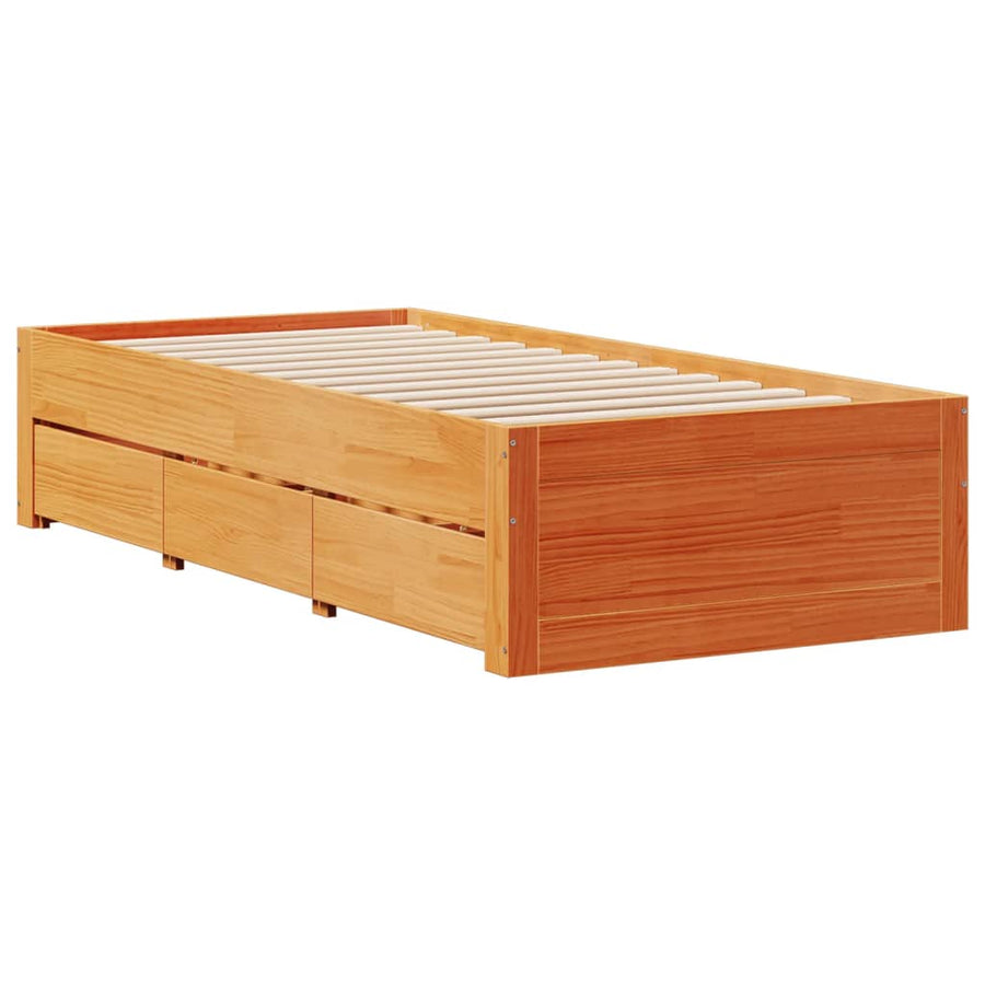Bedframe zonder matras met lades grenenhout wasbruin 75x190 cm