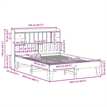 Bedframe zonder matras massief grenenhout wit 160x200 cm