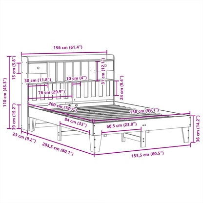 Bedframe zonder matras massief grenenhout wit 150x200 cm