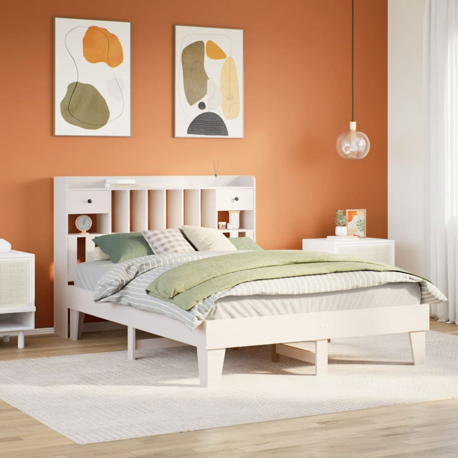 Bedframe zonder matras massief grenenhout wit 150x200 cm