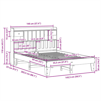 Bedframe zonder matras massief grenenhout wit 140x200 cm