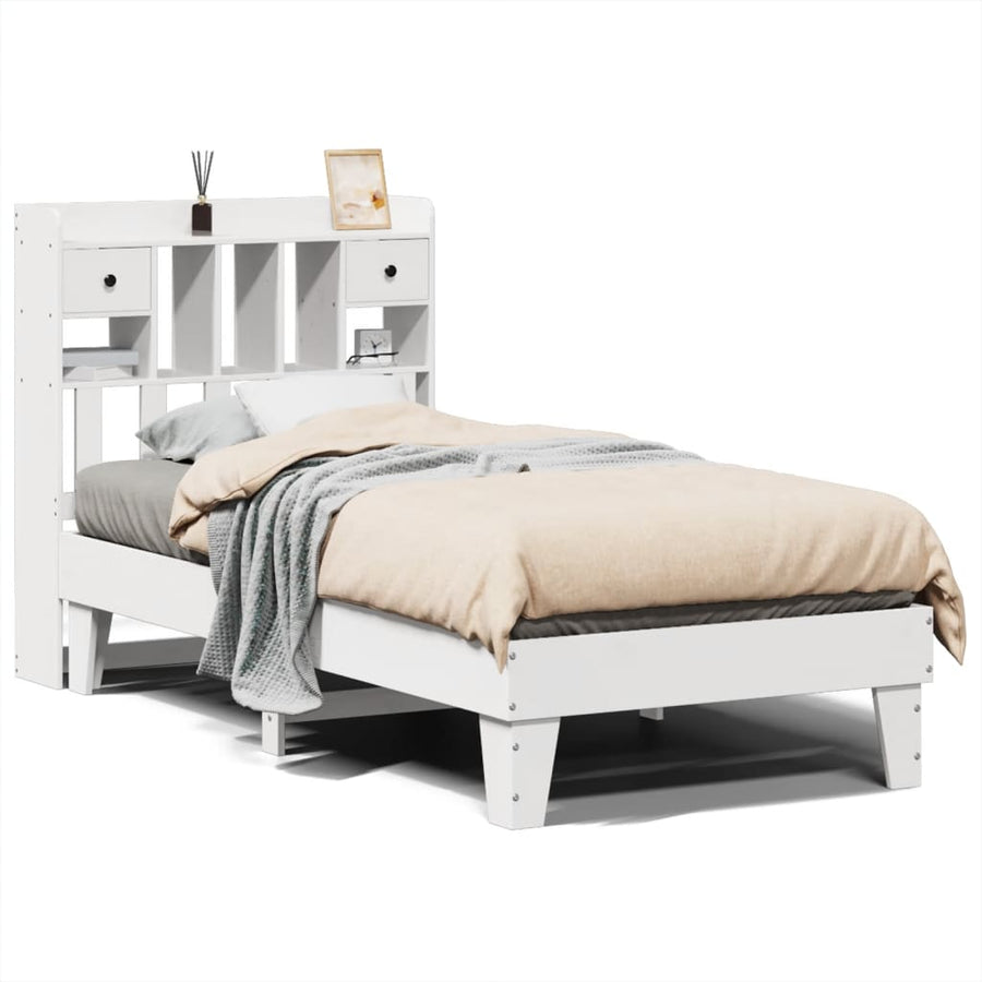 Bedframe zonder matras massief grenenhout wit 90x200 cm