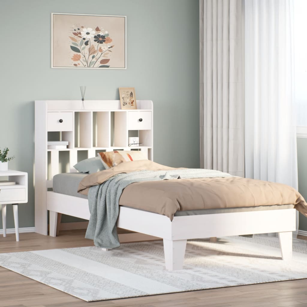 Bedframe zonder matras massief grenenhout wit 90x200 cm
