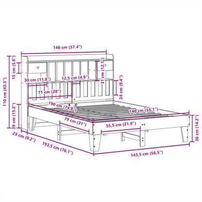 Bedframe zonder matras massief grenenhout wit 140x190 cm