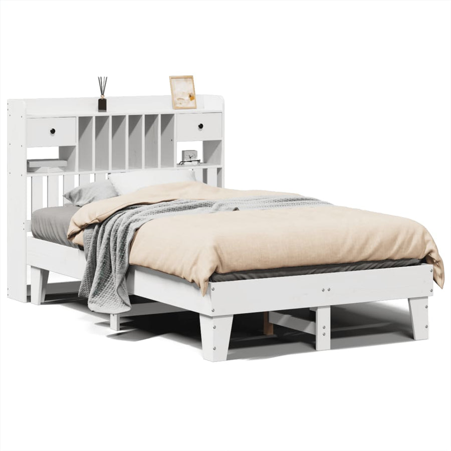 Bedframe zonder matras massief grenenhout wit 135x190 cm