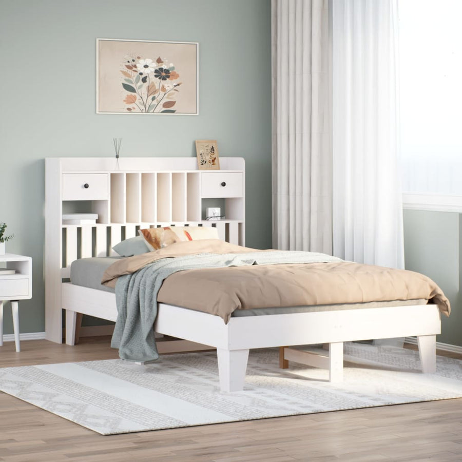 Bedframe zonder matras massief grenenhout wit 135x190 cm