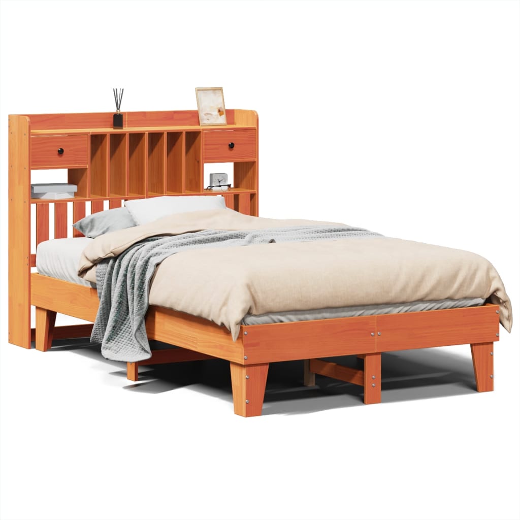 Bedframe zonder matras massief grenenhout wasbruin 135x190 cm