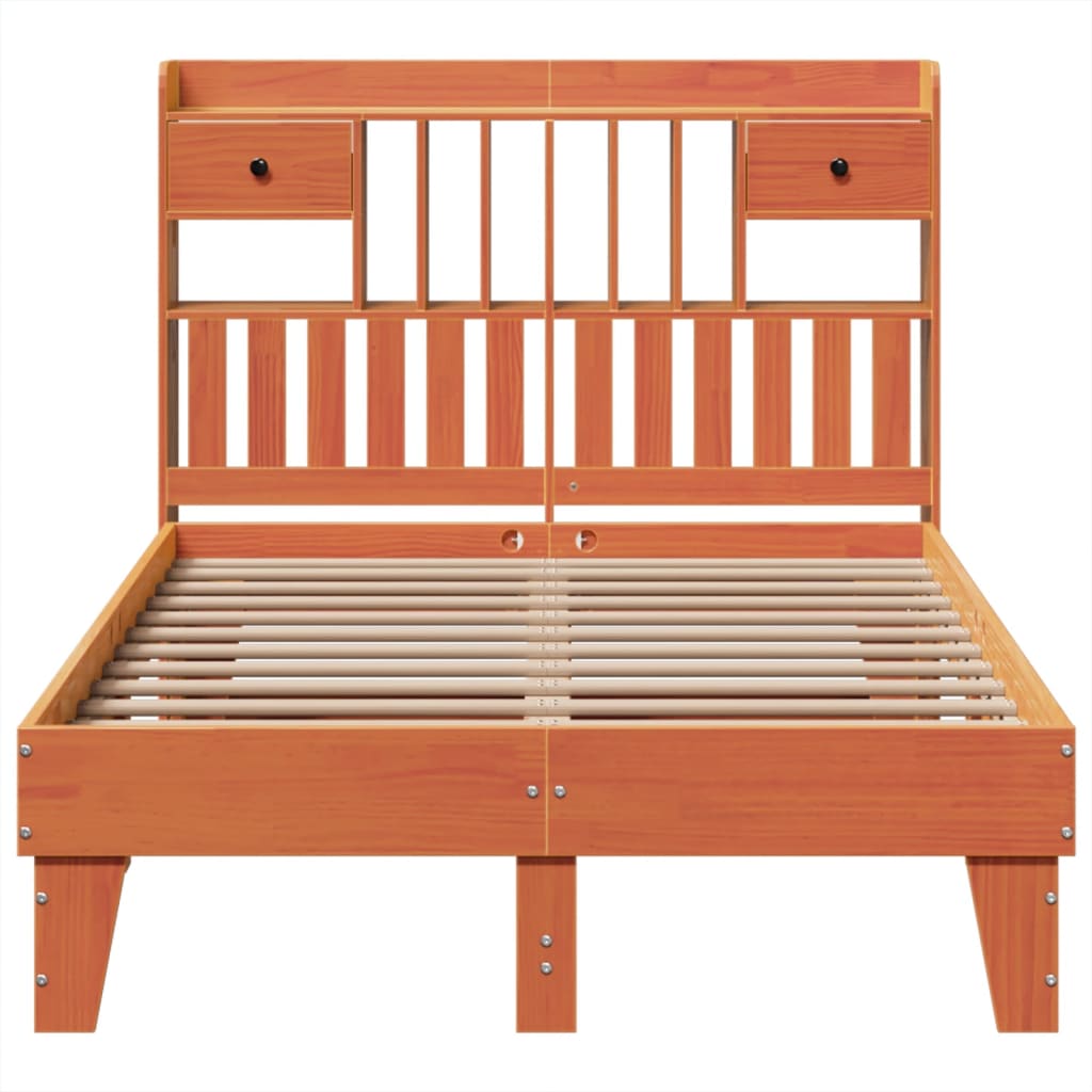 Bedframe zonder matras massief grenenhout wasbruin 135x190 cm