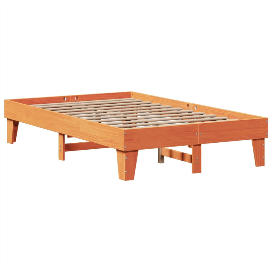 Bedframe zonder matras massief grenenhout wasbruin 135x190 cm