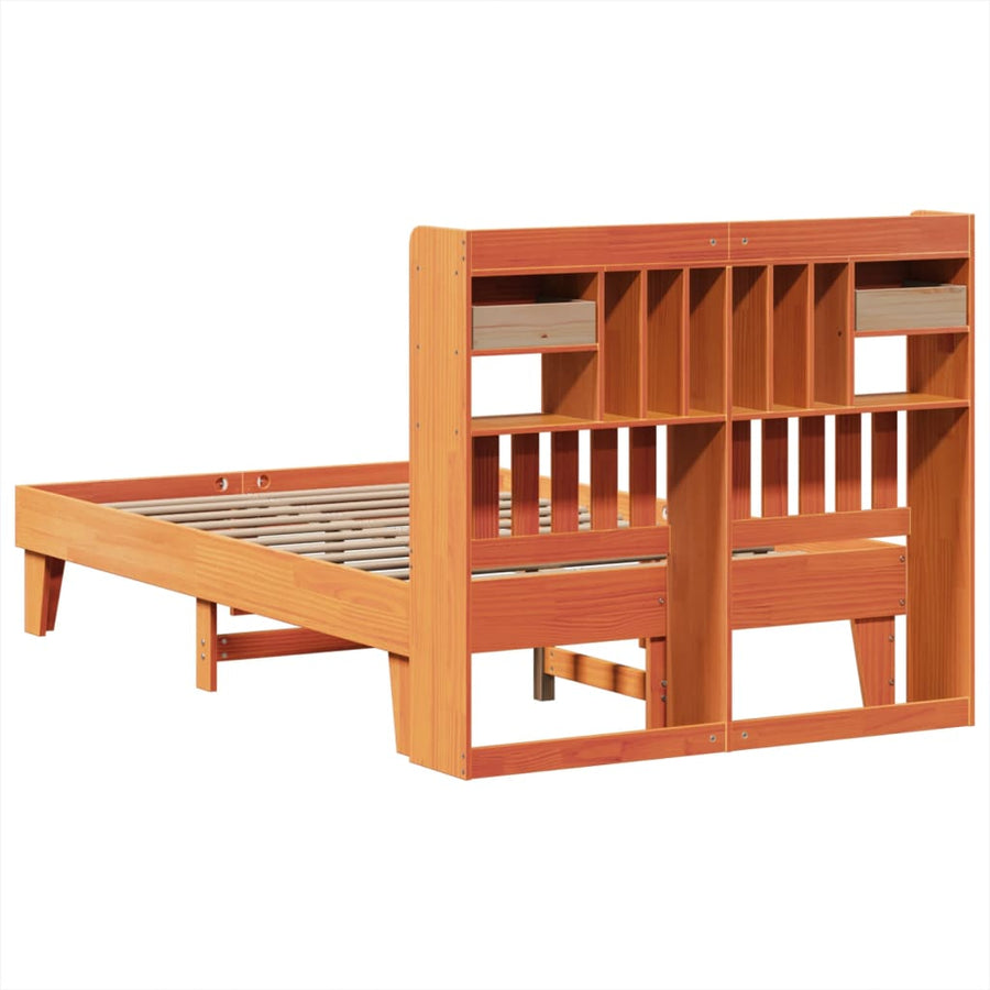 Bedframe zonder matras massief grenenhout wasbruin 135x190 cm