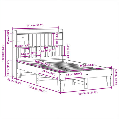 Bedframe zonder matras massief grenenhout wasbruin 135x190 cm