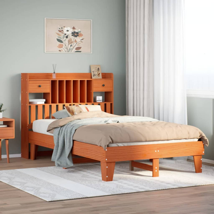 Bedframe zonder matras massief grenenhout wasbruin 135x190 cm