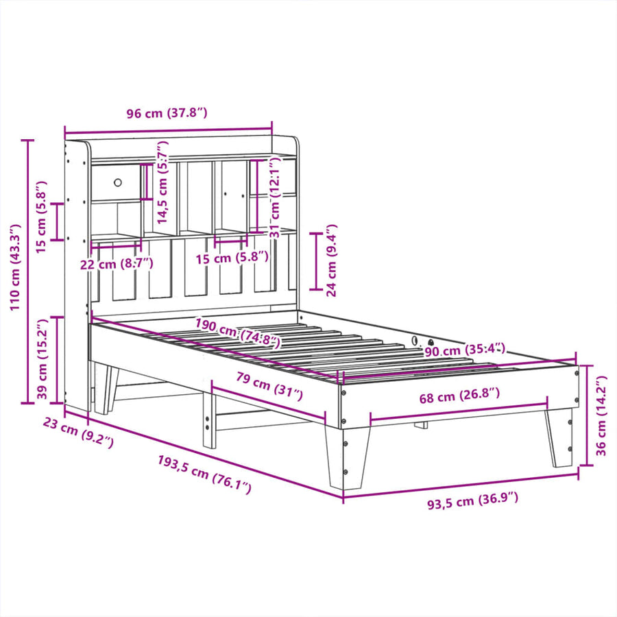 Bedframe zonder matras massief grenenhout wit 90x190 cm