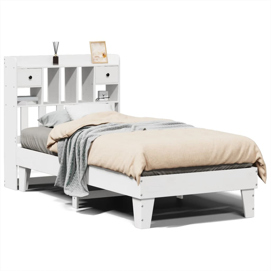 Bedframe zonder matras massief grenenhout wit 75x190 cm