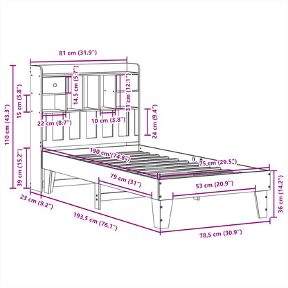 Bedframe zonder matras massief grenenhout wit 75x190 cm