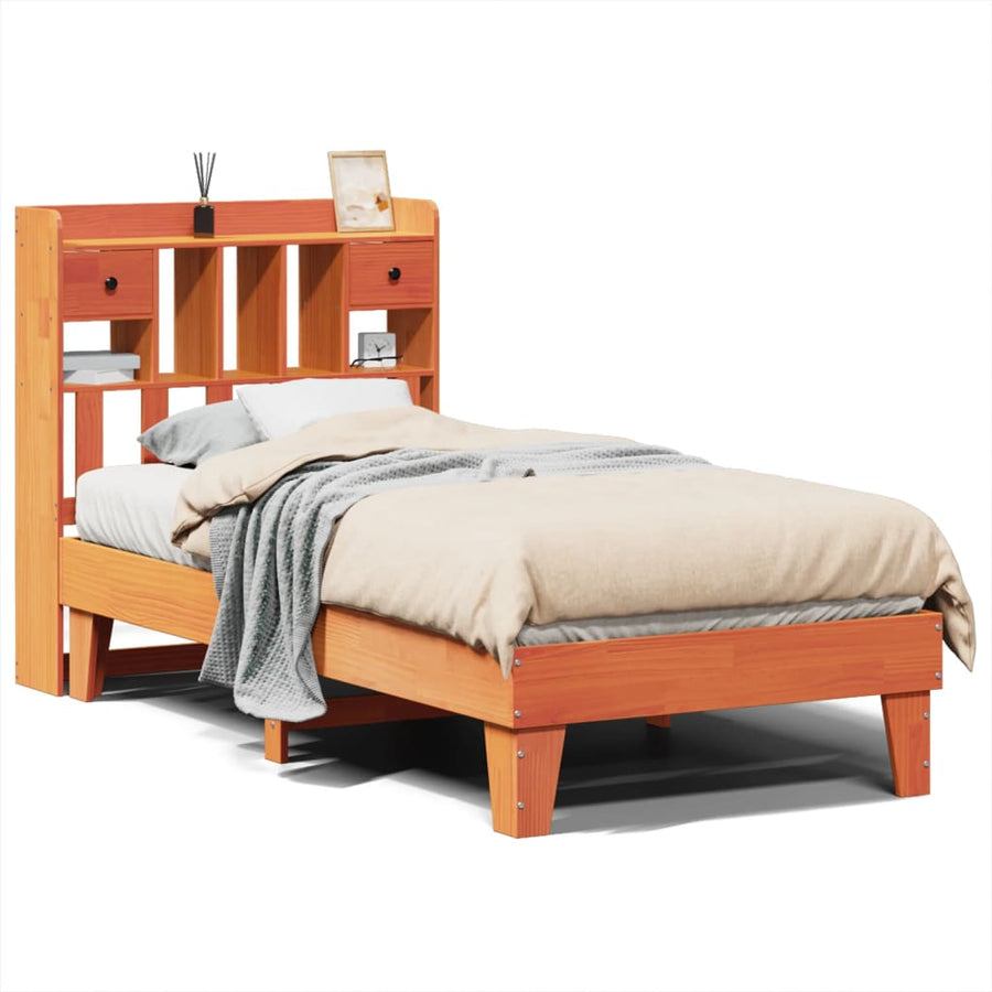 Bedframe zonder matras massief grenenhout wasbruin 75x190 cm