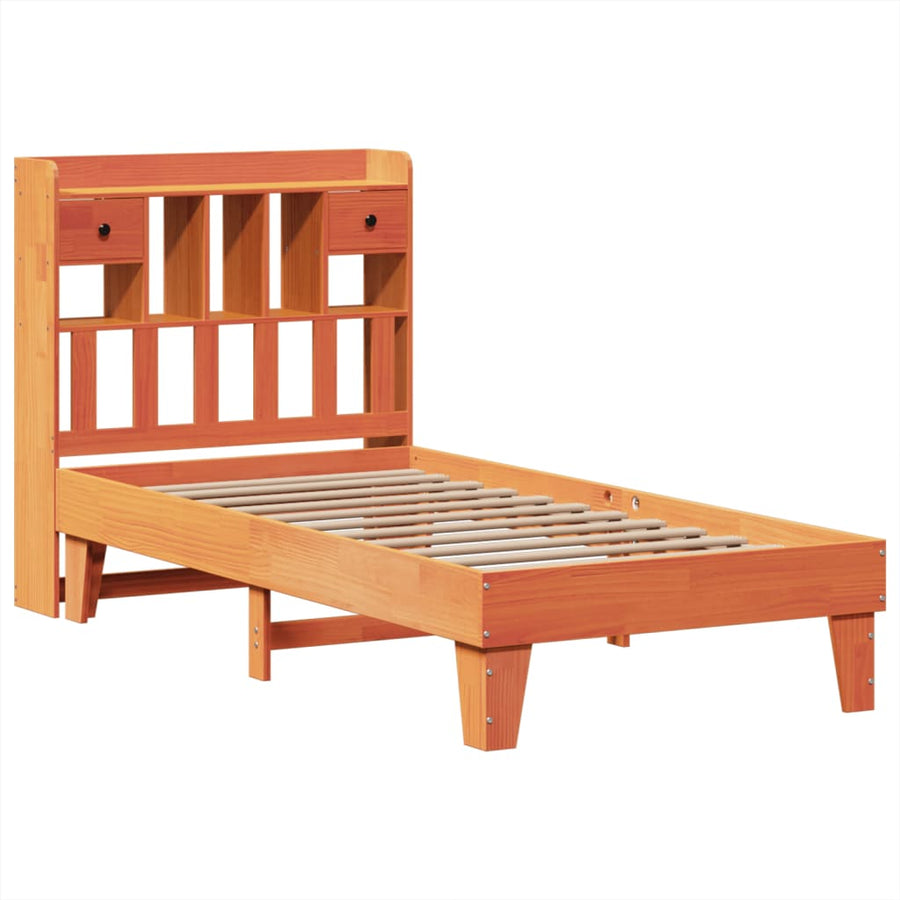 Bedframe zonder matras massief grenenhout wasbruin 75x190 cm