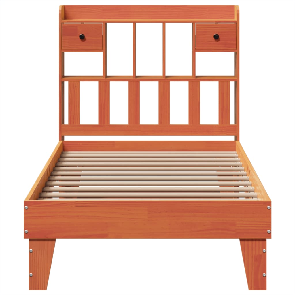 Bedframe zonder matras massief grenenhout wasbruin 75x190 cm
