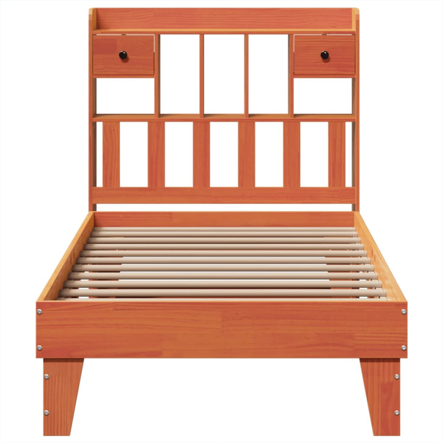 Bedframe zonder matras massief grenenhout wasbruin 75x190 cm