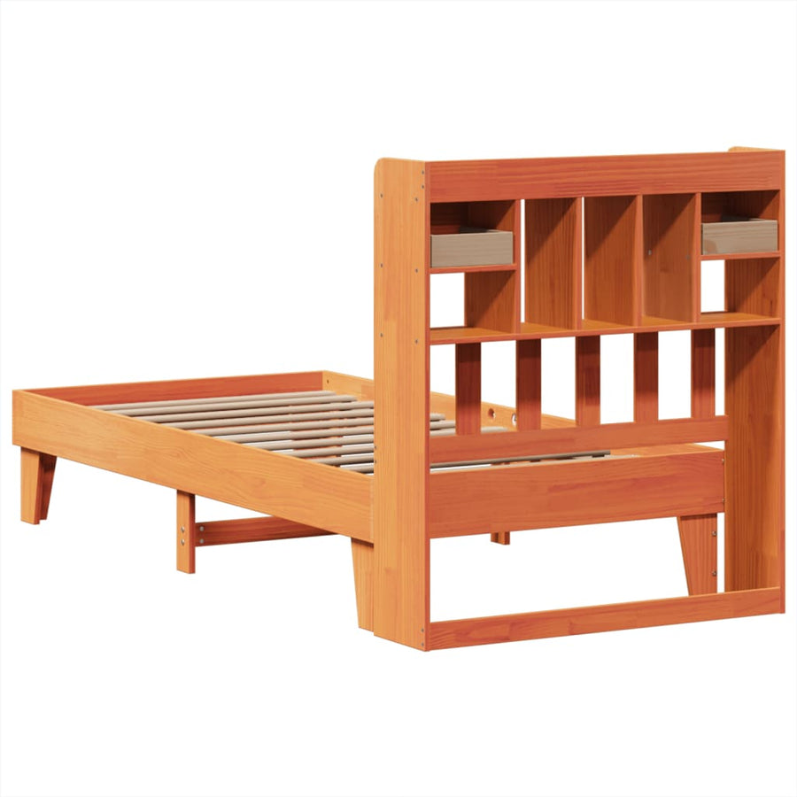 Bedframe zonder matras massief grenenhout wasbruin 75x190 cm