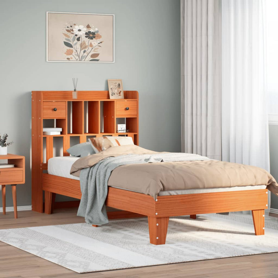 Bedframe zonder matras massief grenenhout wasbruin 75x190 cm