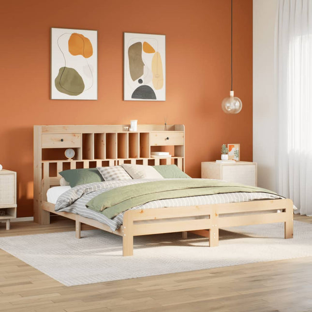 Bed met boekenkast zonder matras massief grenenhout 180x200 cm