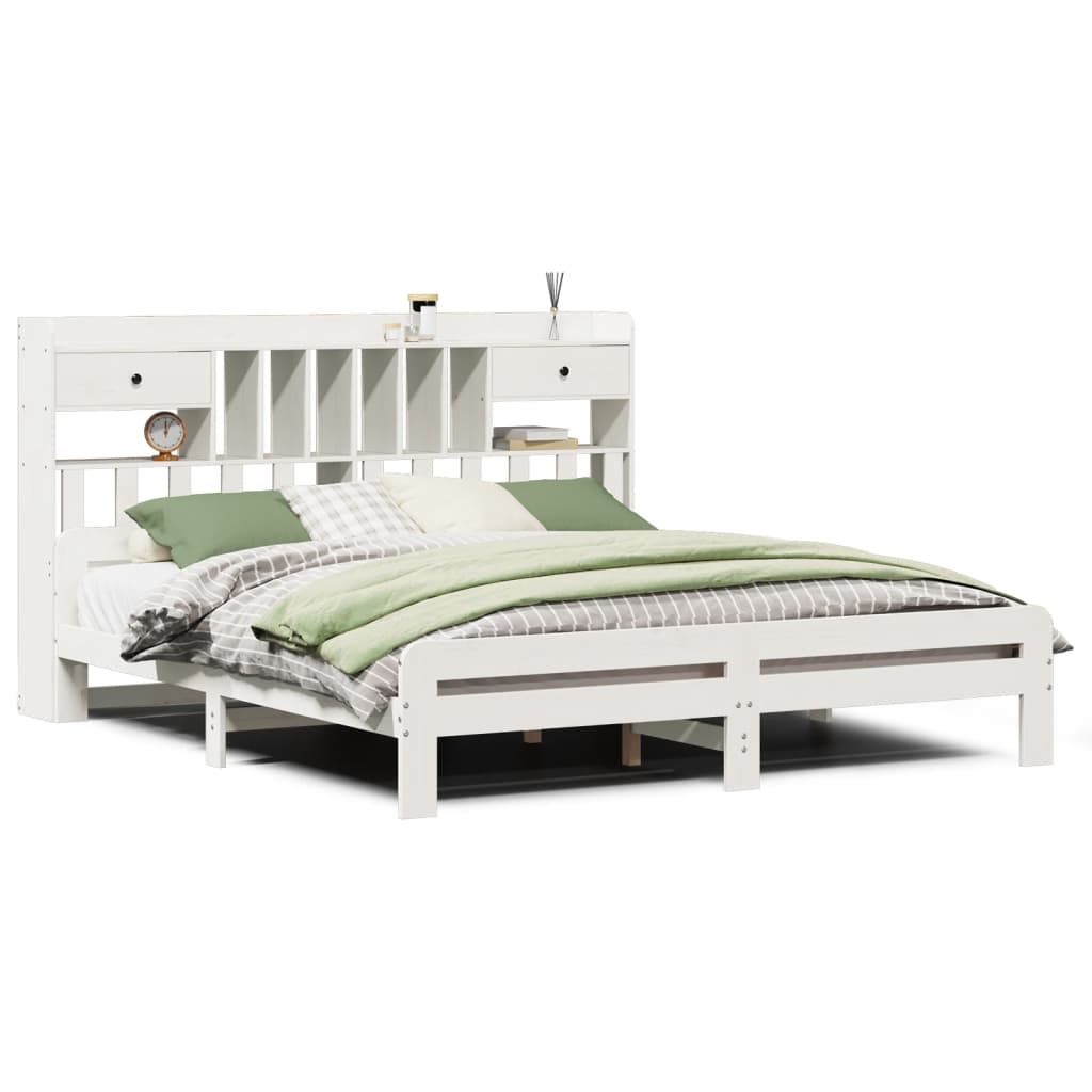 Bed met boekenkast zonder matras grenenhout wit 180x200 cm