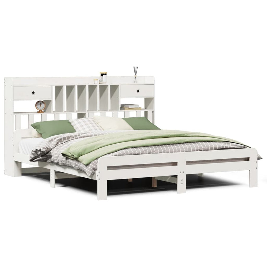 Bed met boekenkast zonder matras grenenhout wit 180x200 cm