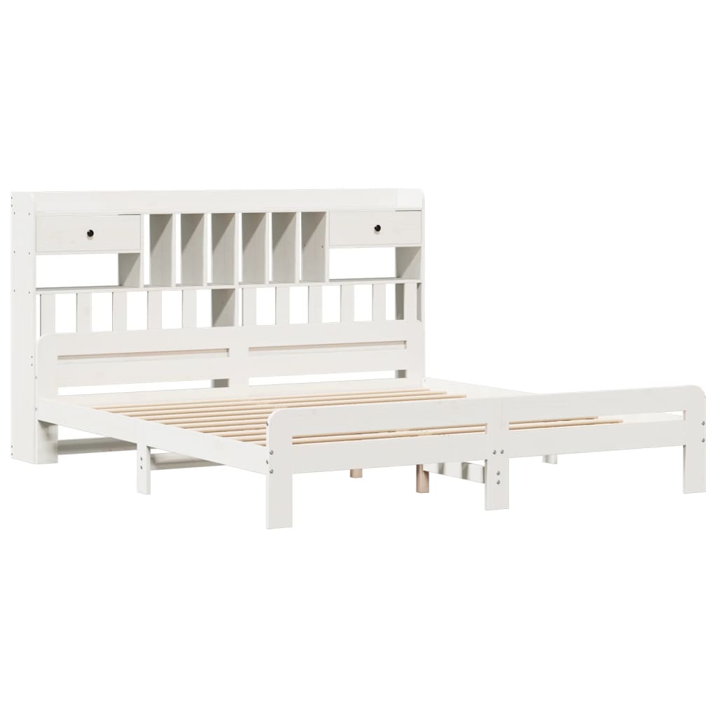 Bed met boekenkast zonder matras grenenhout wit 180x200 cm