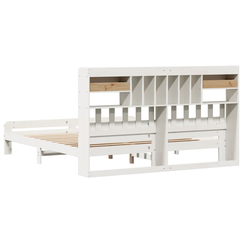 Bed met boekenkast zonder matras grenenhout wit 180x200 cm