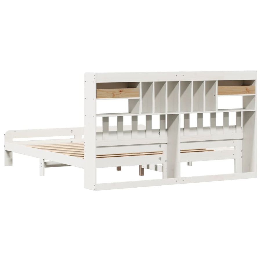 Bed met boekenkast zonder matras grenenhout wit 180x200 cm