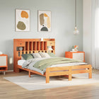 Bed met boekenkast zonder matras grenenhout wasbruin 160x200 cm