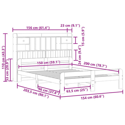 Bed met boekenkast zonder matras grenenhout wasbruin 150x200 cm