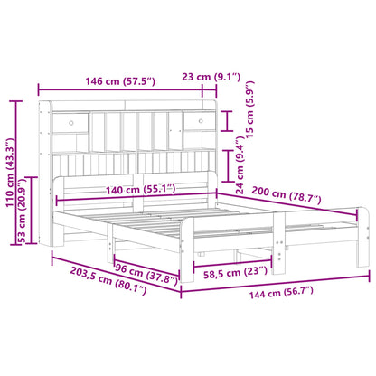 Bed met boekenkast zonder matras grenenhout wit 140x200 cm