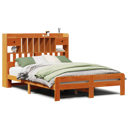 Bed met boekenkast zonder matras grenenhout wasbruin 140x200 cm