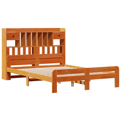 Bed met boekenkast zonder matras grenenhout wasbruin 140x200 cm