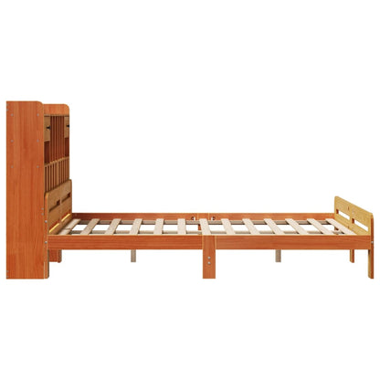 Bed met boekenkast zonder matras grenenhout wasbruin 140x200 cm