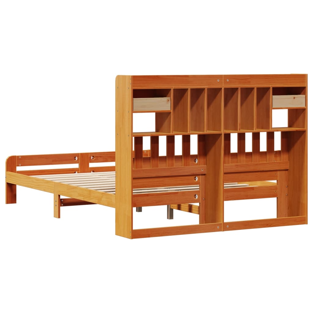 Bed met boekenkast zonder matras grenenhout wasbruin 140x200 cm