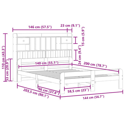 Bed met boekenkast zonder matras grenenhout wasbruin 140x200 cm