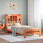 Bed met boekenkast zonder matras grenenhout wasbruin 100x200 cm