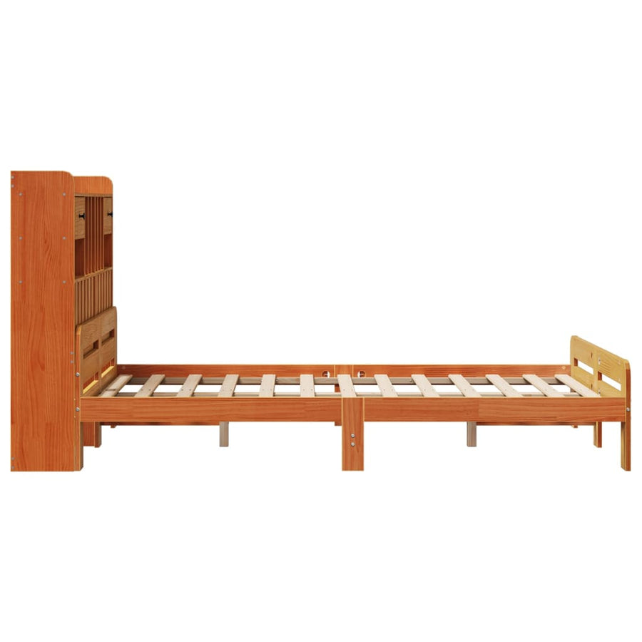 Bed met boekenkast zonder matras grenenhout wasbruin 135x190 cm