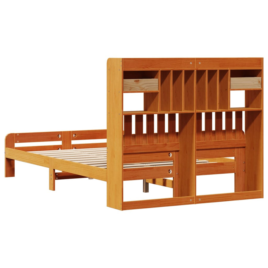 Bed met boekenkast zonder matras grenenhout wasbruin 135x190 cm