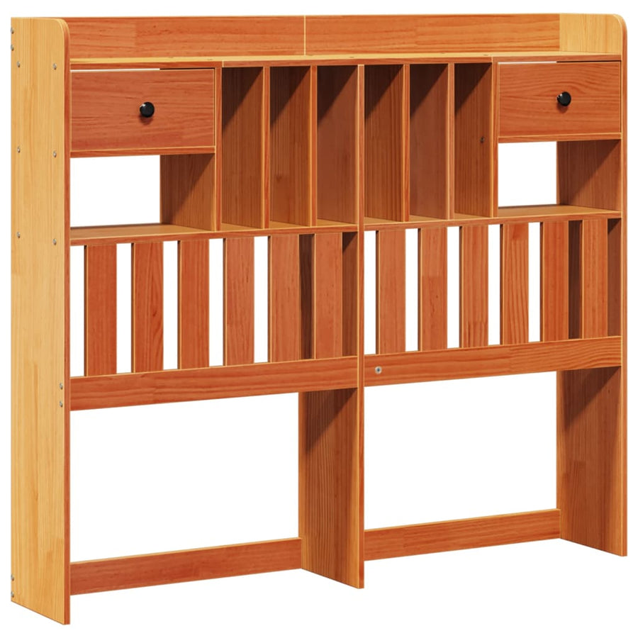 Bed met boekenkast zonder matras grenenhout wasbruin 135x190 cm