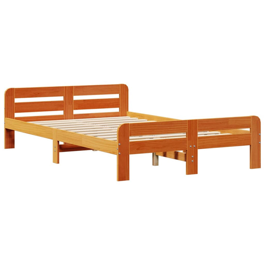 Bed met boekenkast zonder matras grenenhout wasbruin 135x190 cm