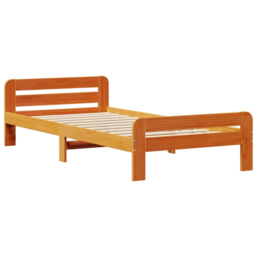 Bed met boekenkast zonder matras grenenhout wasbruin 75x190 cm