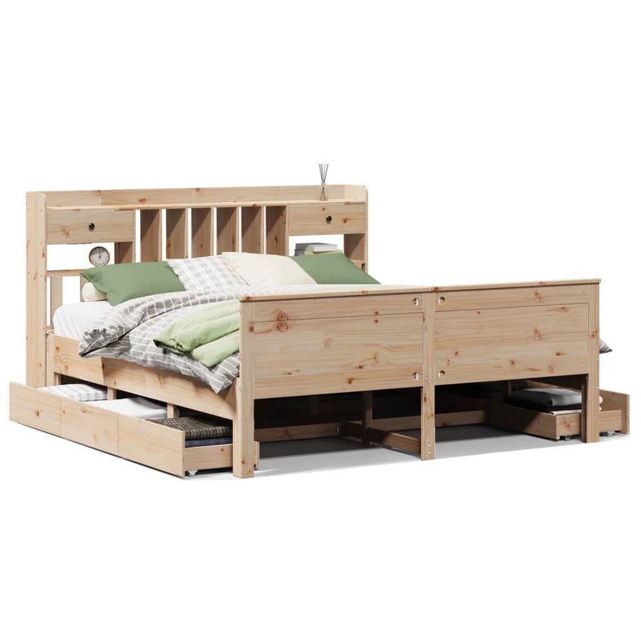 Bed met boekenkast zonder matras massief grenenhout 180x200 cm