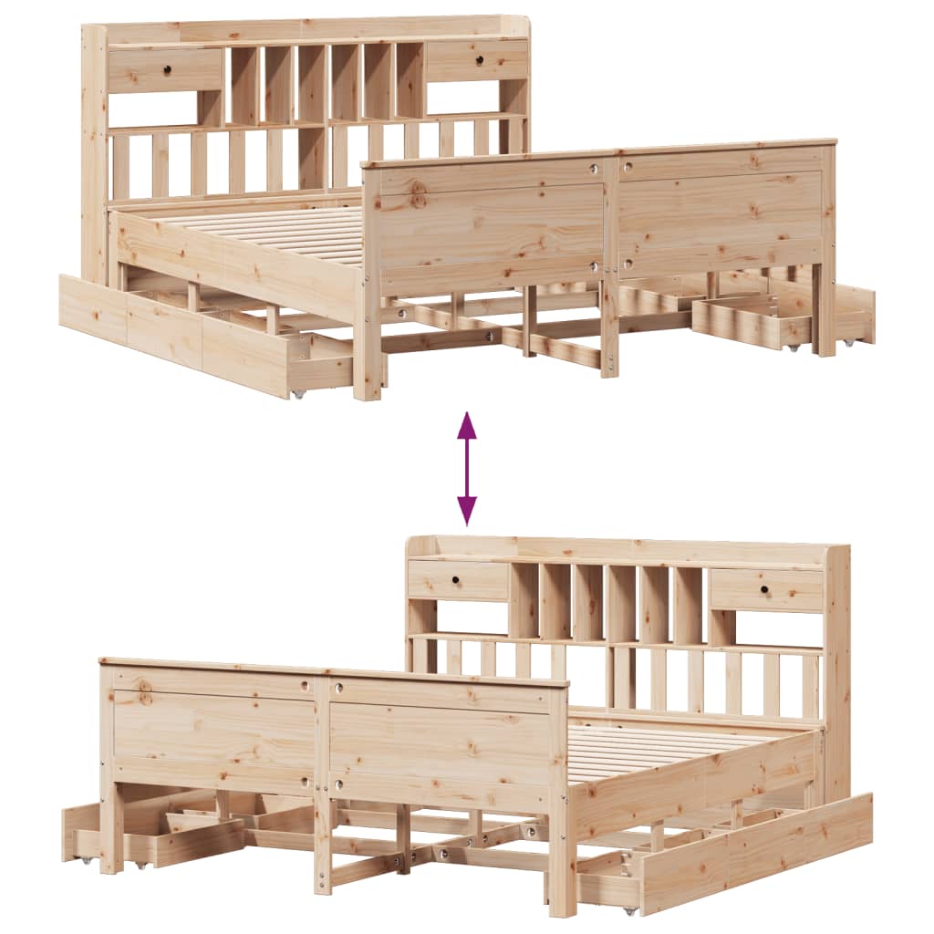 Bed met boekenkast zonder matras massief grenenhout 180x200 cm