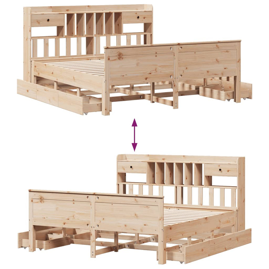 Bed met boekenkast zonder matras massief grenenhout 180x200 cm