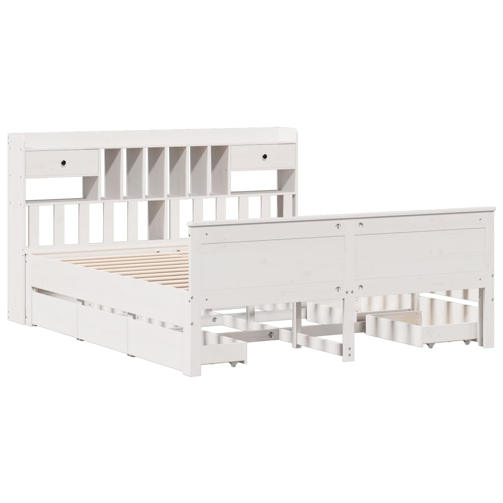 Bed Met Boekenkast Zonder Matras Grenenhout 180 x 200 cm Wit