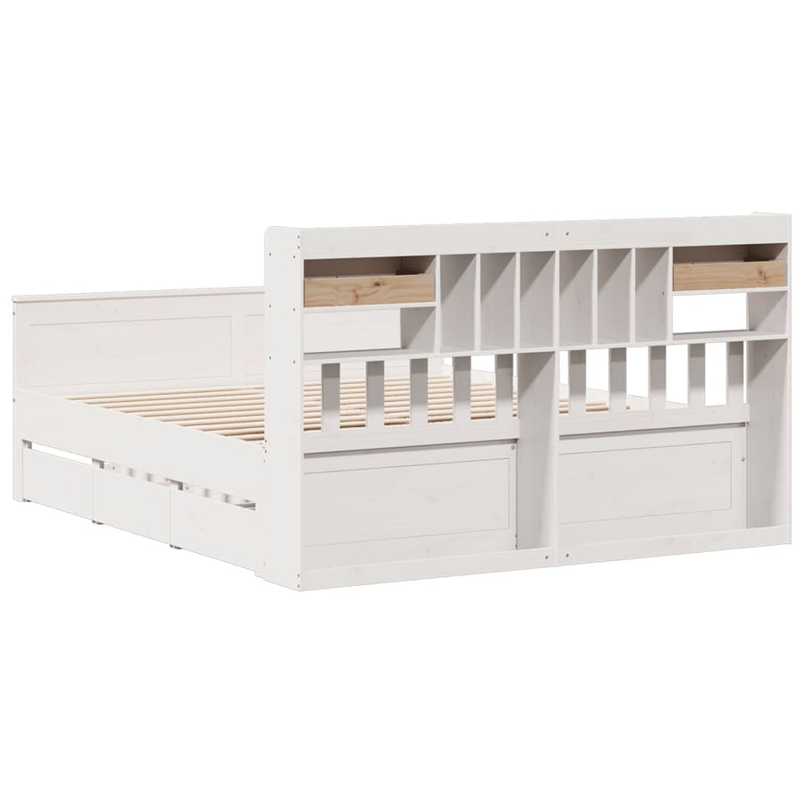 Bed Met Boekenkast Zonder Matras Grenenhout 180 x 200 cm Wit